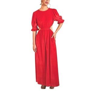 The Odells Red Velvet Cutout Puff Sleeve Maxi Dress Sz XL
